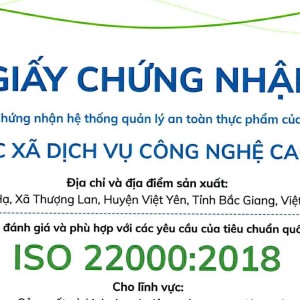 Hợp tác xã Dịch vụ Công nghệ cao Duca nhận Giấy chứng nhận Hệ thống Quản lý An toàn thực phẩm